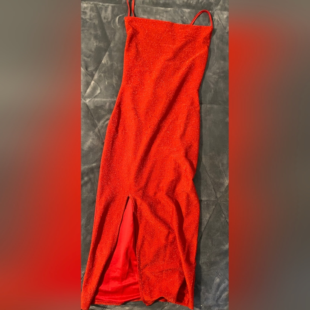 Elegant Red Dress with Slit- Shein